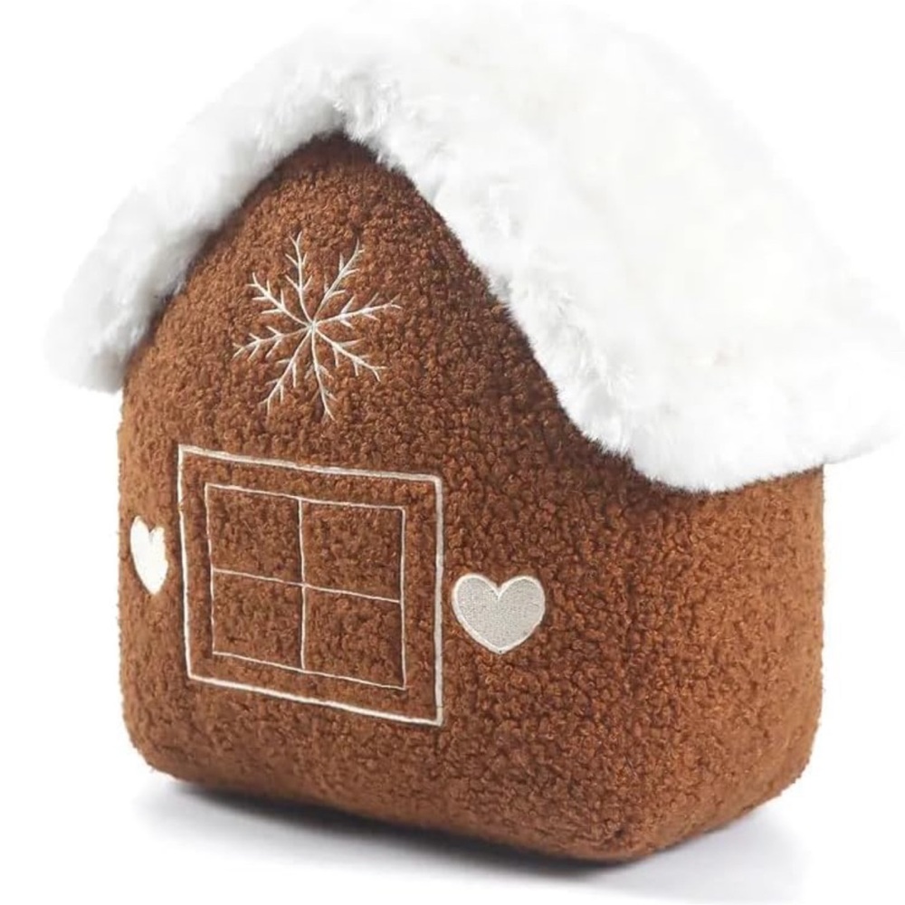 COPY - Winter Brown & White Gingerbread House Plush Sherpa Cushion Pillow Merry…
